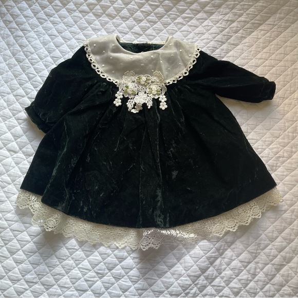 Vintage Bonnie Baby hunter green baby Christmas dress 6-9 months - Picture 2 of 8